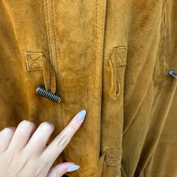 Vintage Italian brand mustard brown hooded zippedsoft suede leather jacket